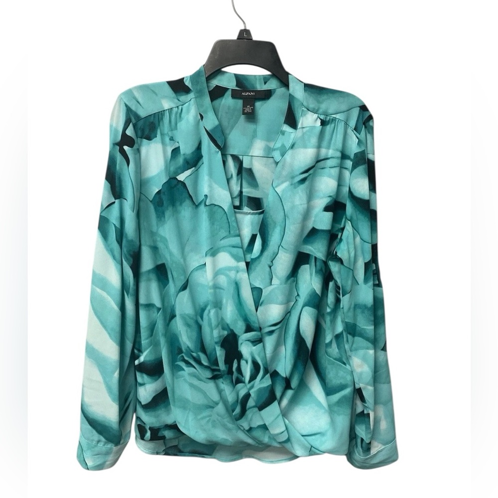Alfani Women’s Size 10 Green/Black Faux Wrap Blouse